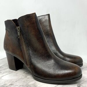 Born Rustic Zip Detail Brown Leather Comfort Ankle Boots 9 Classic Bohemian